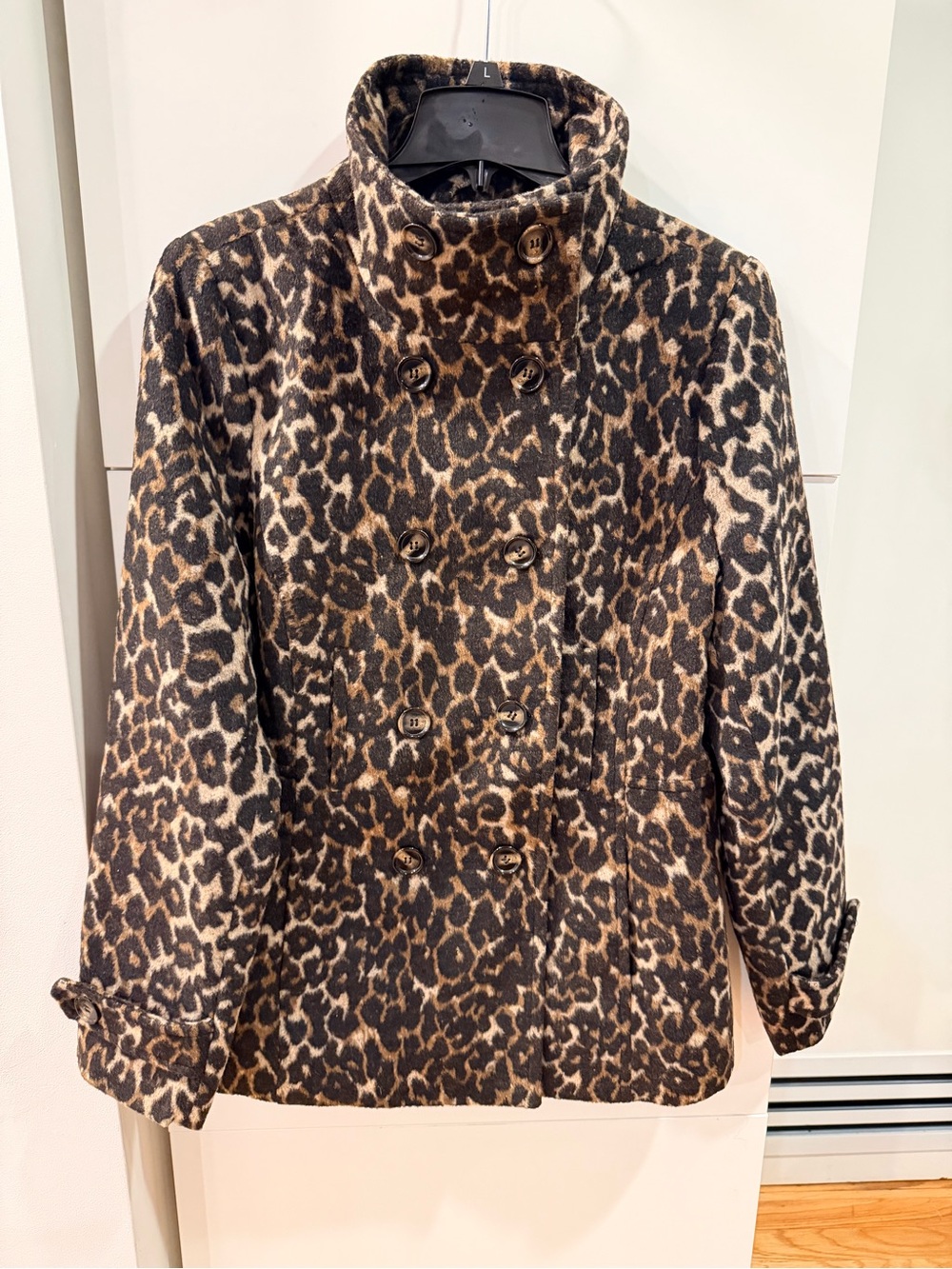 Thread & Supply Leopard Print Double-Breasted Peacoat Jacket NWT XL